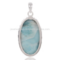 Delicate Natural Larimar Gemstone 925 Sterling Silver Handmade Pendant